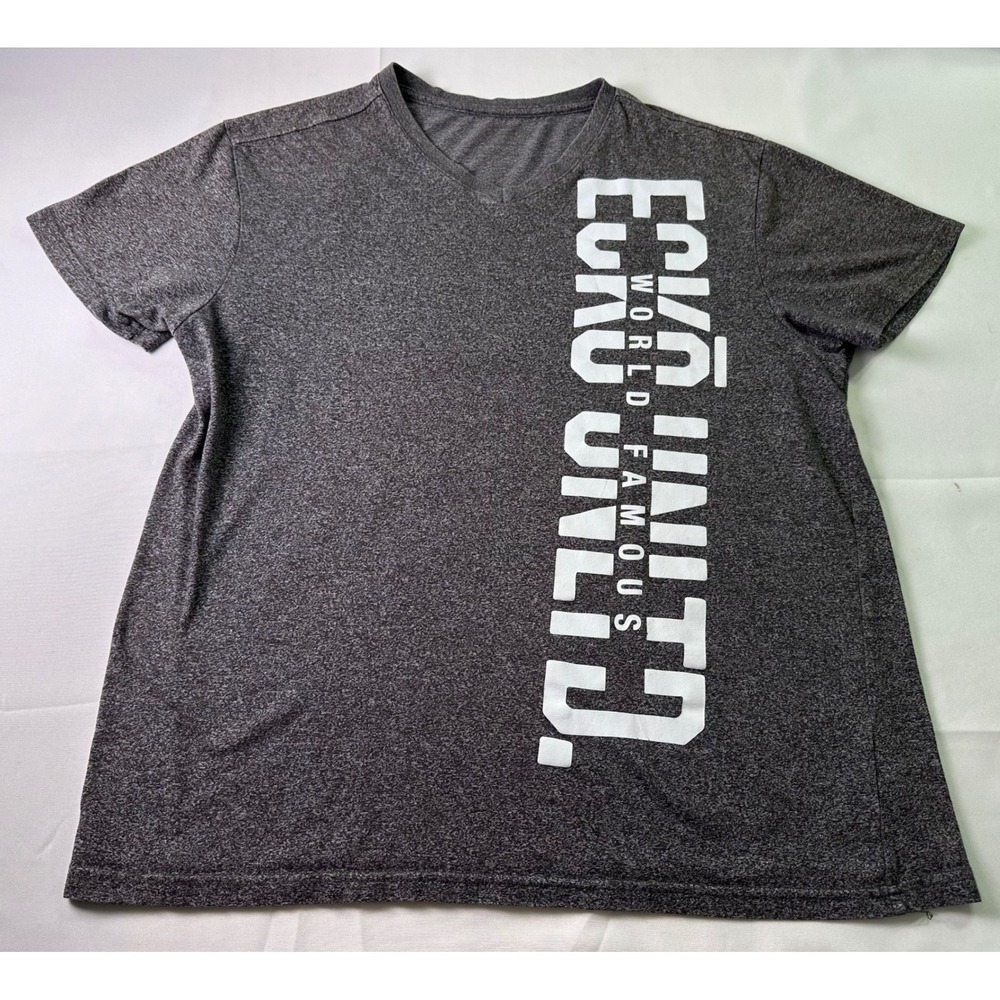 Ecko Unltd Y2K Men Gray Heather V Neck Short Sleeve Graphic T Shirt World Famous